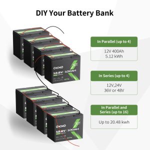 BA9540 Top Band 4 X 100 Ah 12.8V Batteries,Box and Cables Cap: 5.12kWh 25.6V Bank